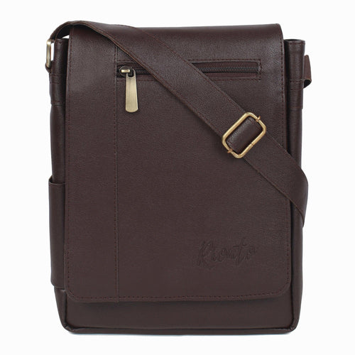 Flex Sling Crossbody Bag – Compact Vegan Leather Side Bag for Men & Women - Brown