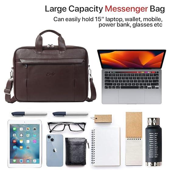 Stylish brown office bag with padded laptop compartment