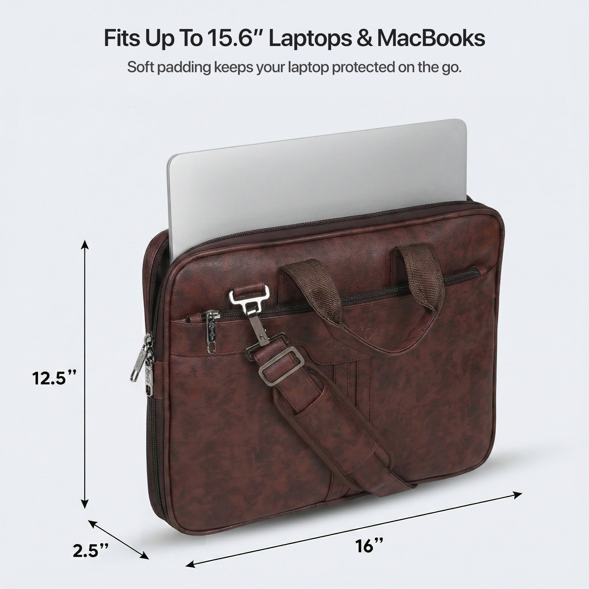 Tan shoulder bag with padded laptop compartment and multiple pockets