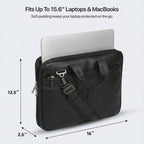 15.6 inch padded laptop compartment inside black messenger bag
