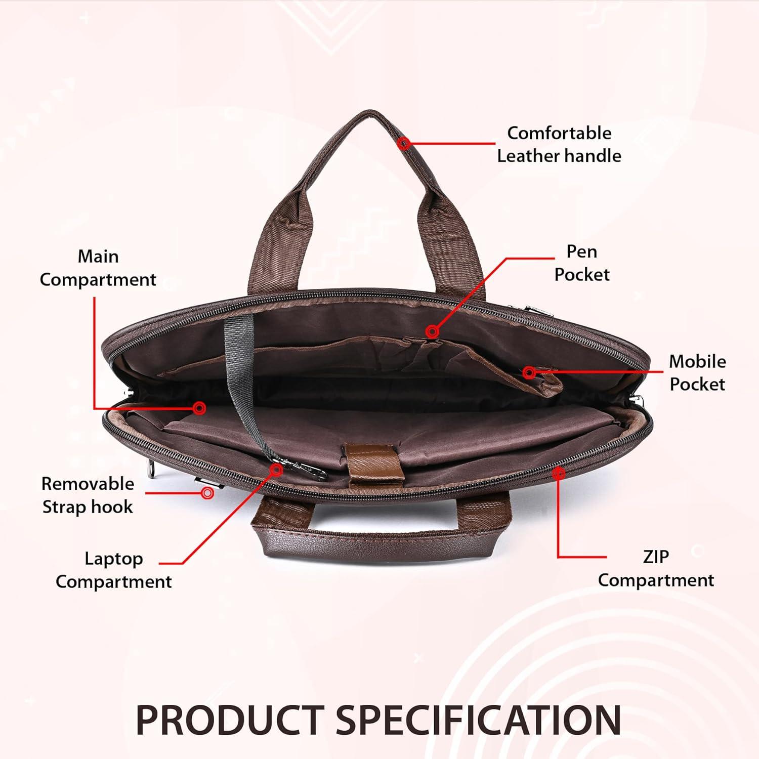 Professional tan laptop messenger bag with secure compartments
