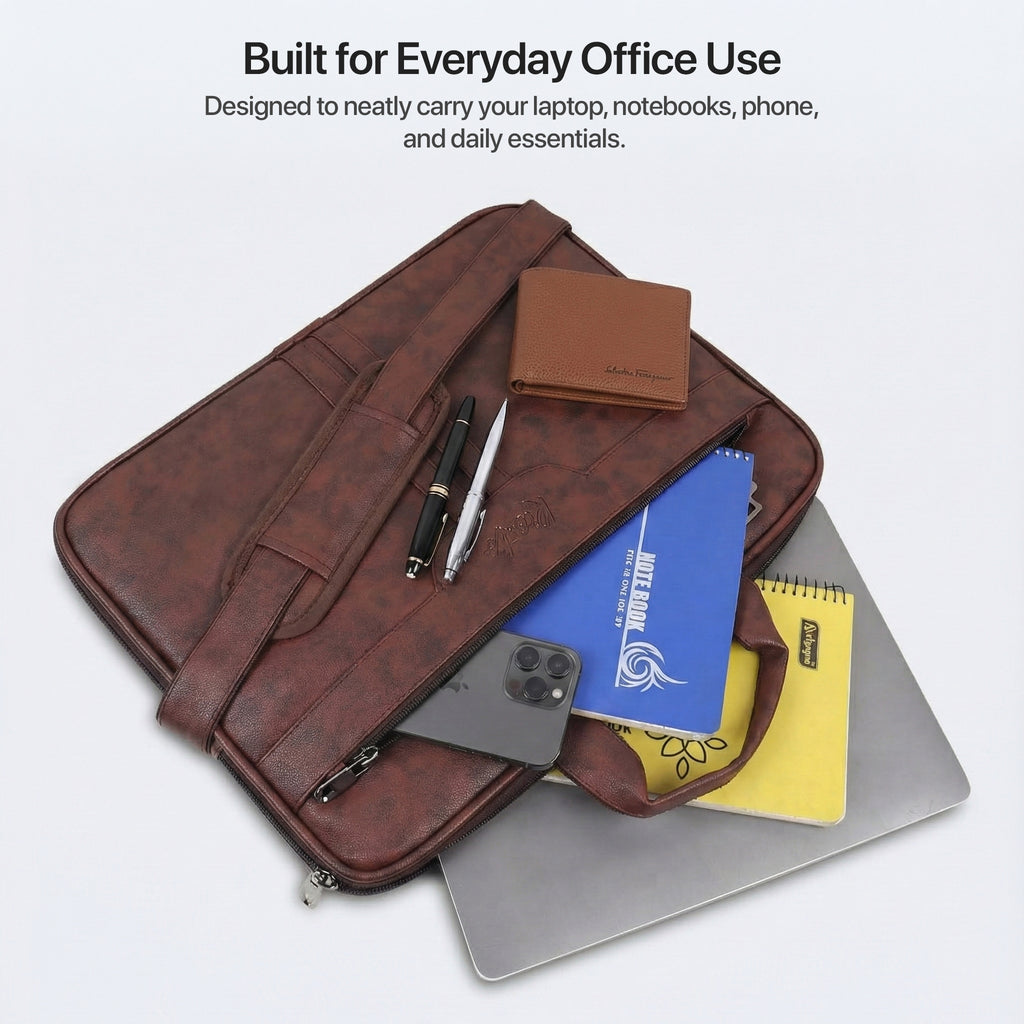Rionto Prime series vegan leather office bag in tan color on display