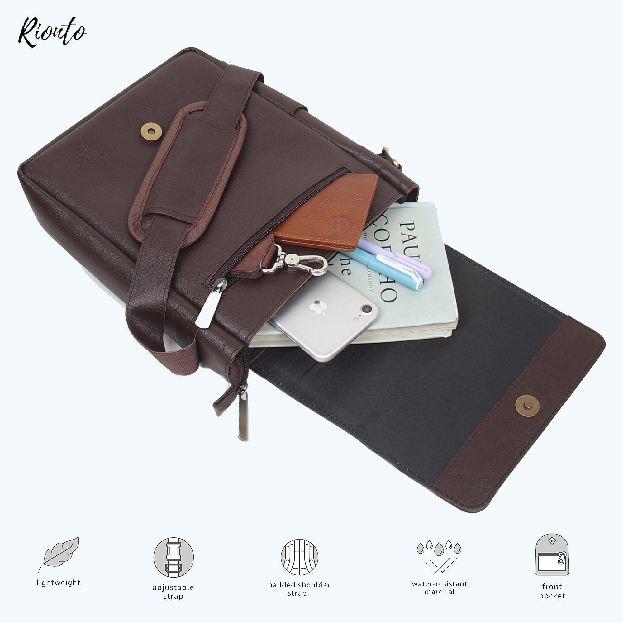 Flex Sling Crossbody Bag – Compact Vegan Leather Side Bag for Men & Women - Brown