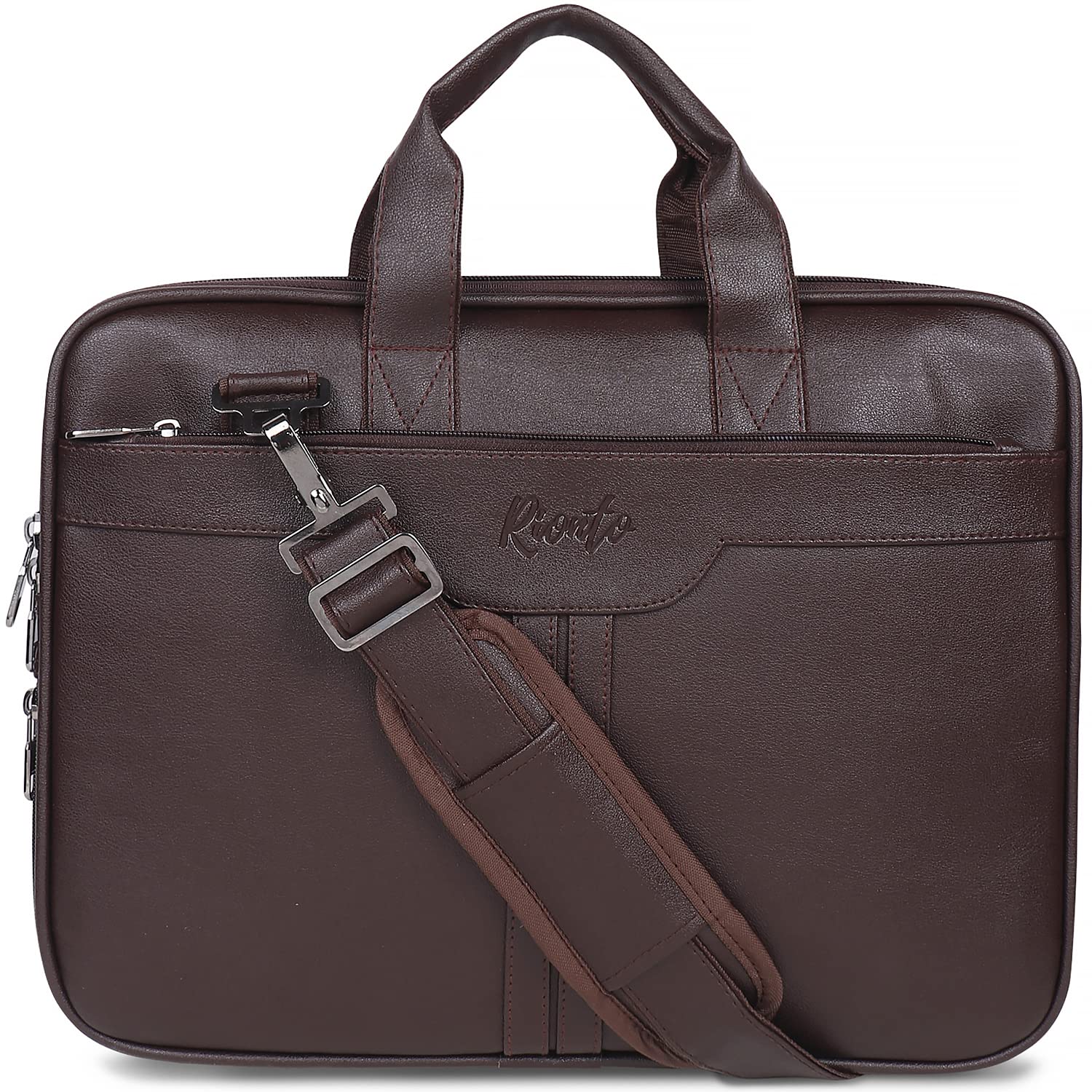 Rionto Prime brown vegan leather laptop messenger bag for 15.6-inch laptops