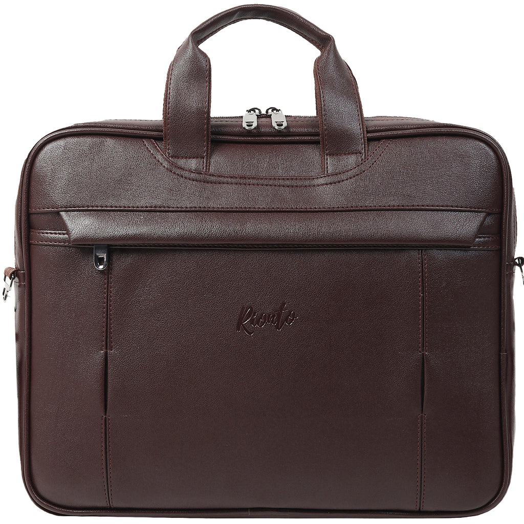 Edge Laptop Messenger Bag – 15.6" Vegan Leather Office Bag - Brown