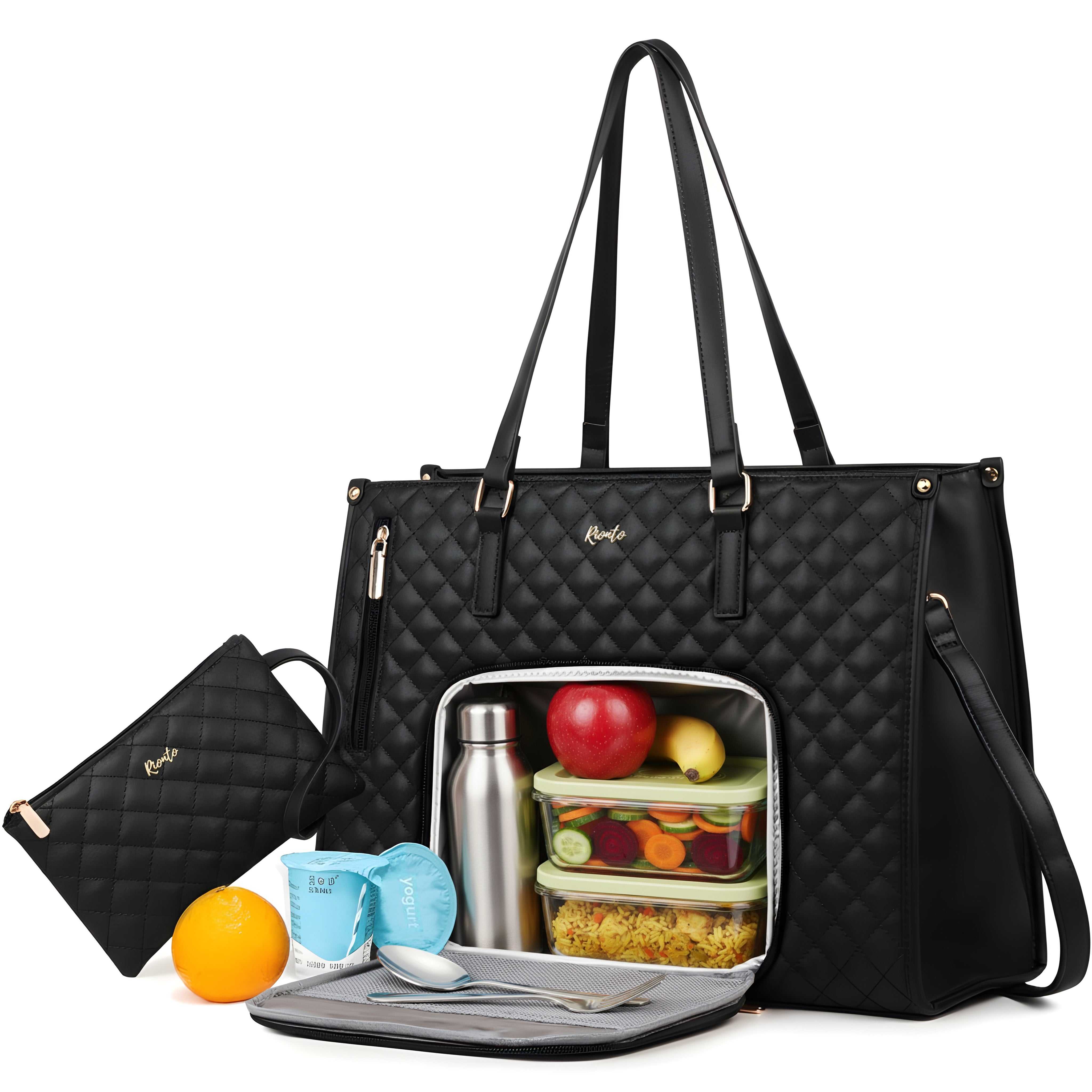 Elaris Tote Bag for Women with Insulated Lunch Compartment - Black