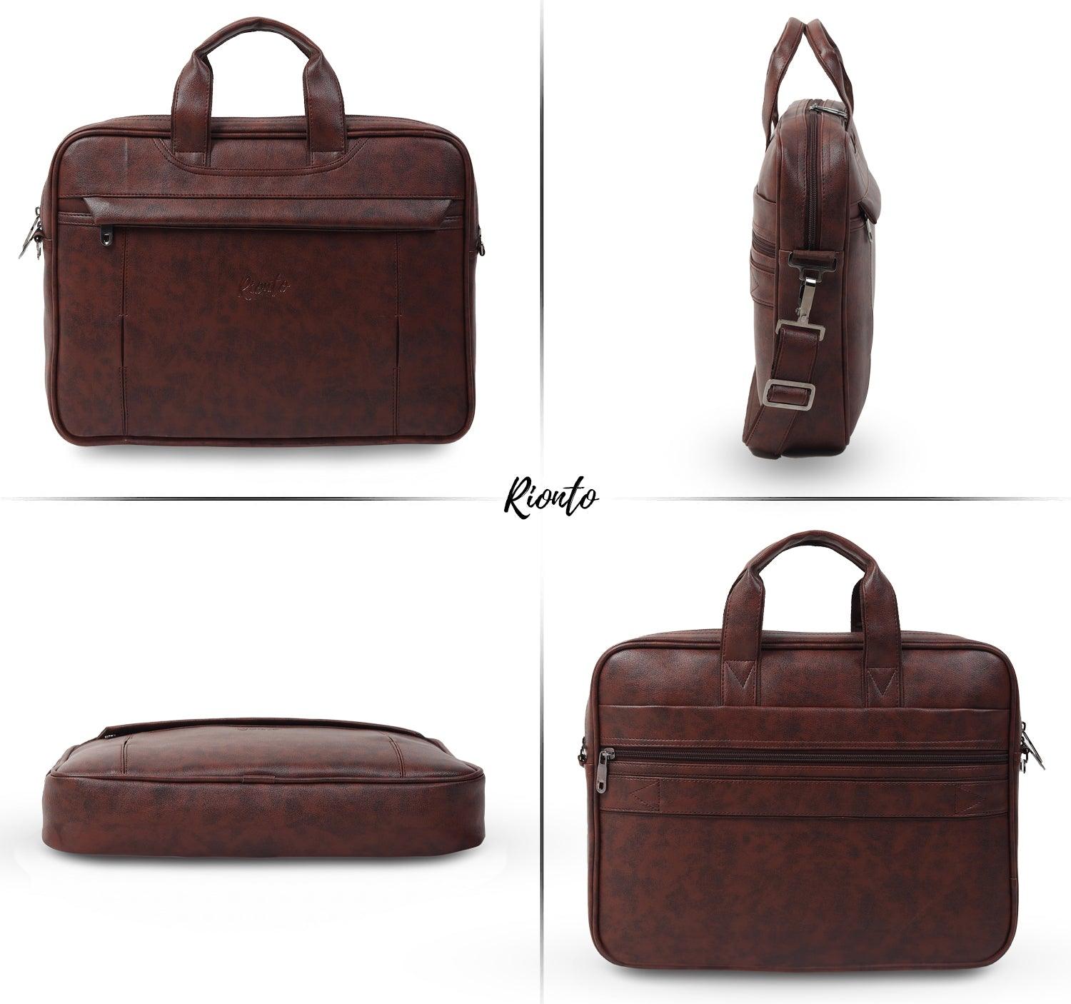 Side view of Rionto Edge vegan leather office bag in brown color