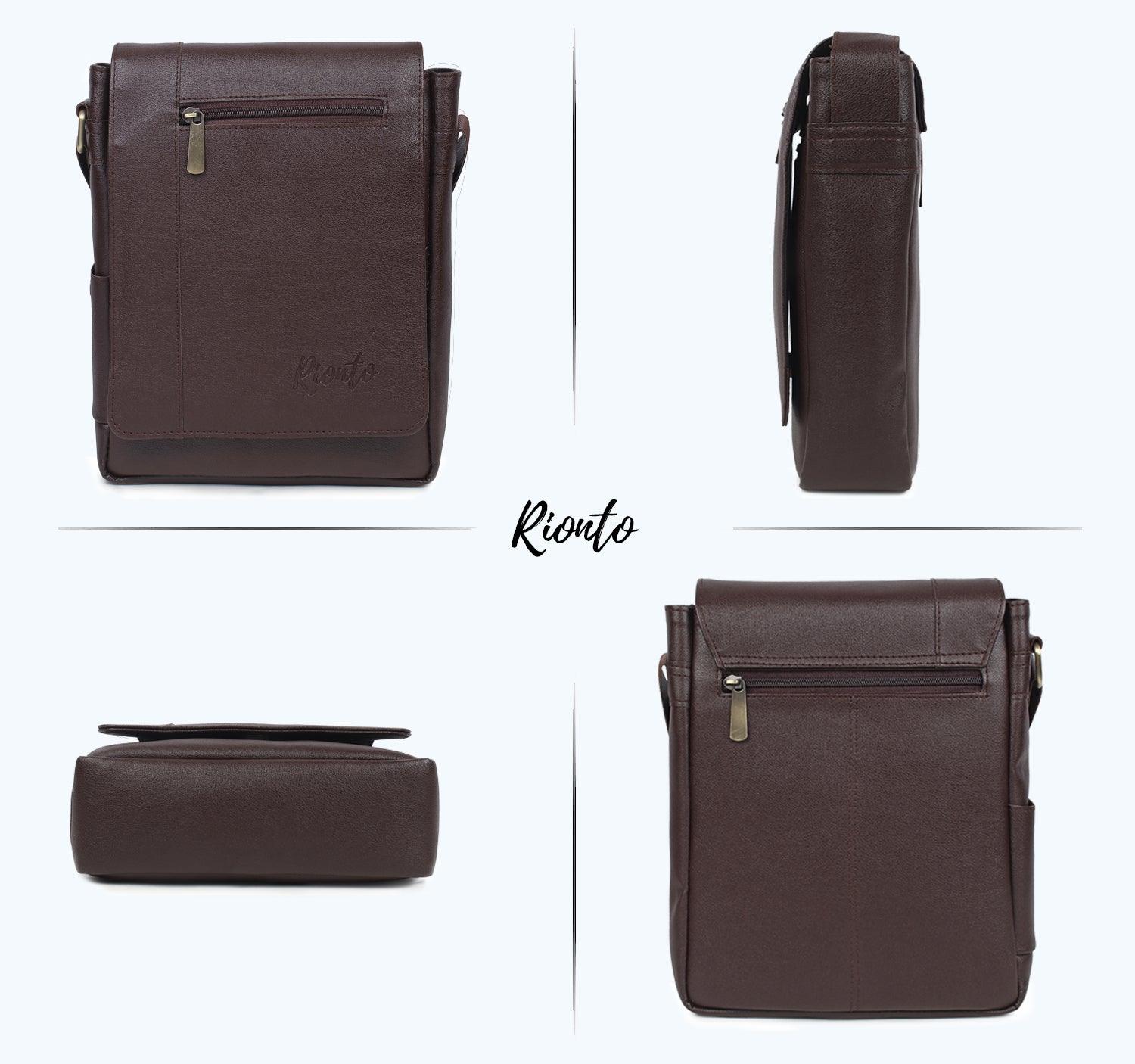 Flex Sling Crossbody Bag – Compact Vegan Leather Side Bag for Men & Women - Brown