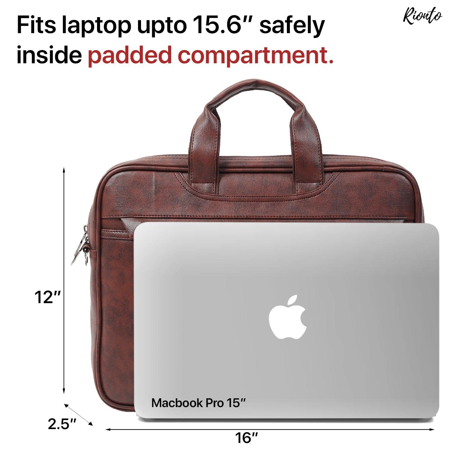 Rionto Edge brown vegan leather laptop messenger bag for 15.6-inch laptops