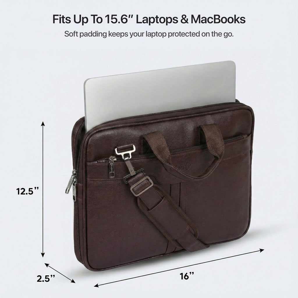 Prime Vegan Leather Laptop Messenger Bag – Brown