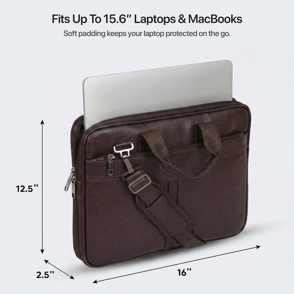Prime Vegan Leather Laptop Messenger Bag – Brown