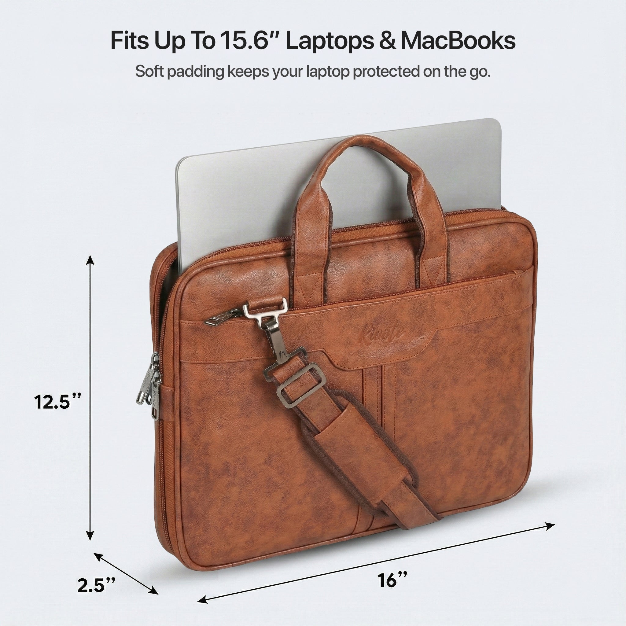 Prime Vegan Leather Laptop Messenger Bag – Light Tan