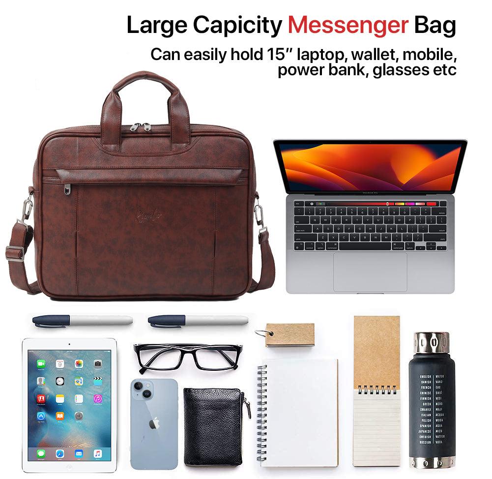 Unisex brown office bag with adjustable shoulder strap and sleek design