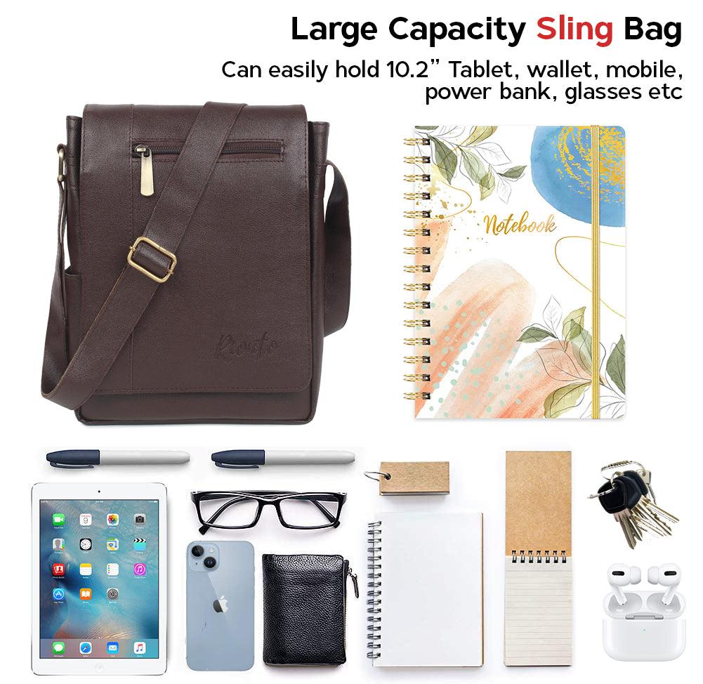 Flex Sling Crossbody Bag – Compact Vegan Leather Side Bag for Men & Women - Brown