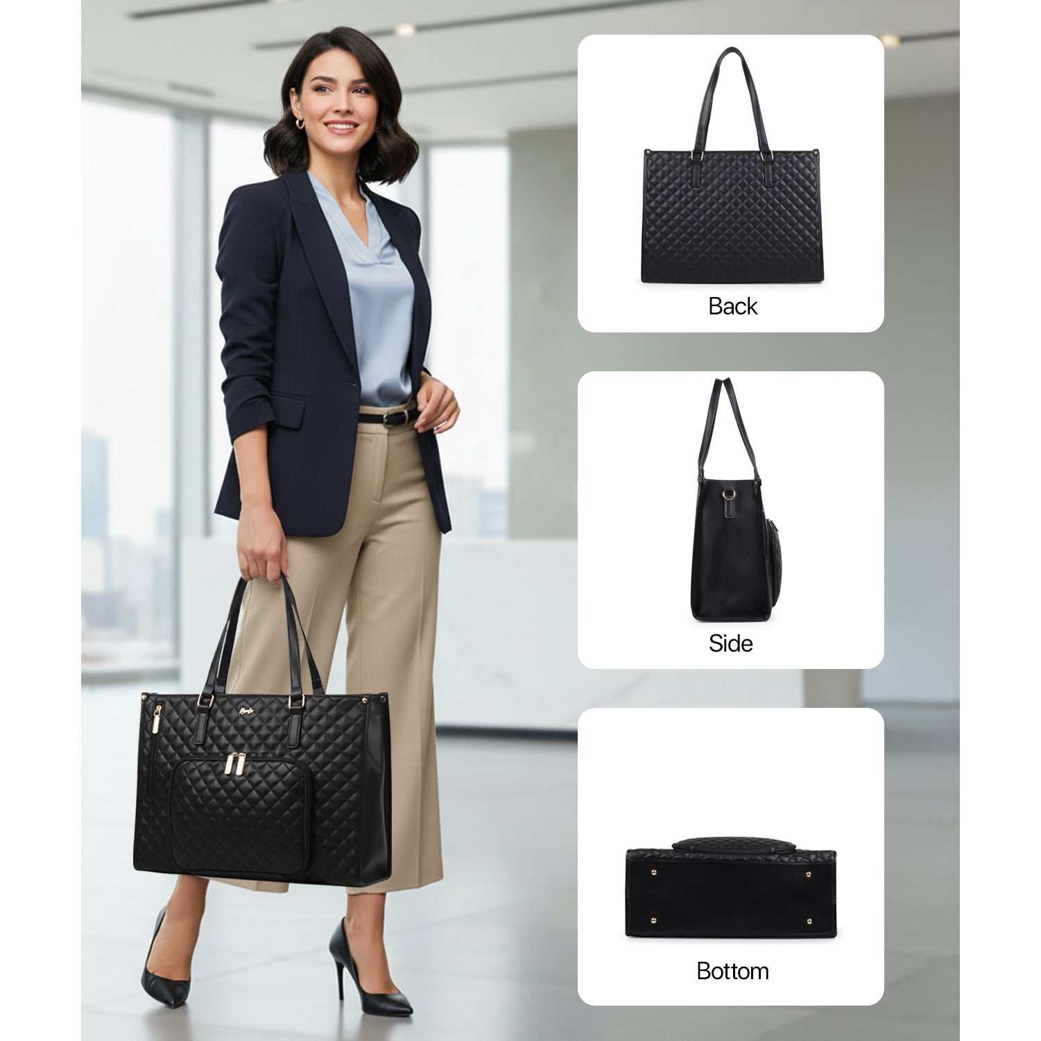 Elaris Tote Bag for Women with Insulated Lunch Compartment - Black