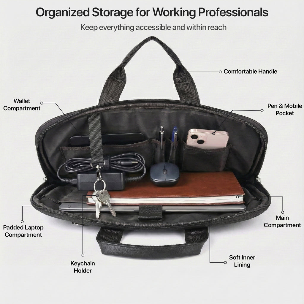 Prime Vegan Leather Laptop Messenger Bag – Black