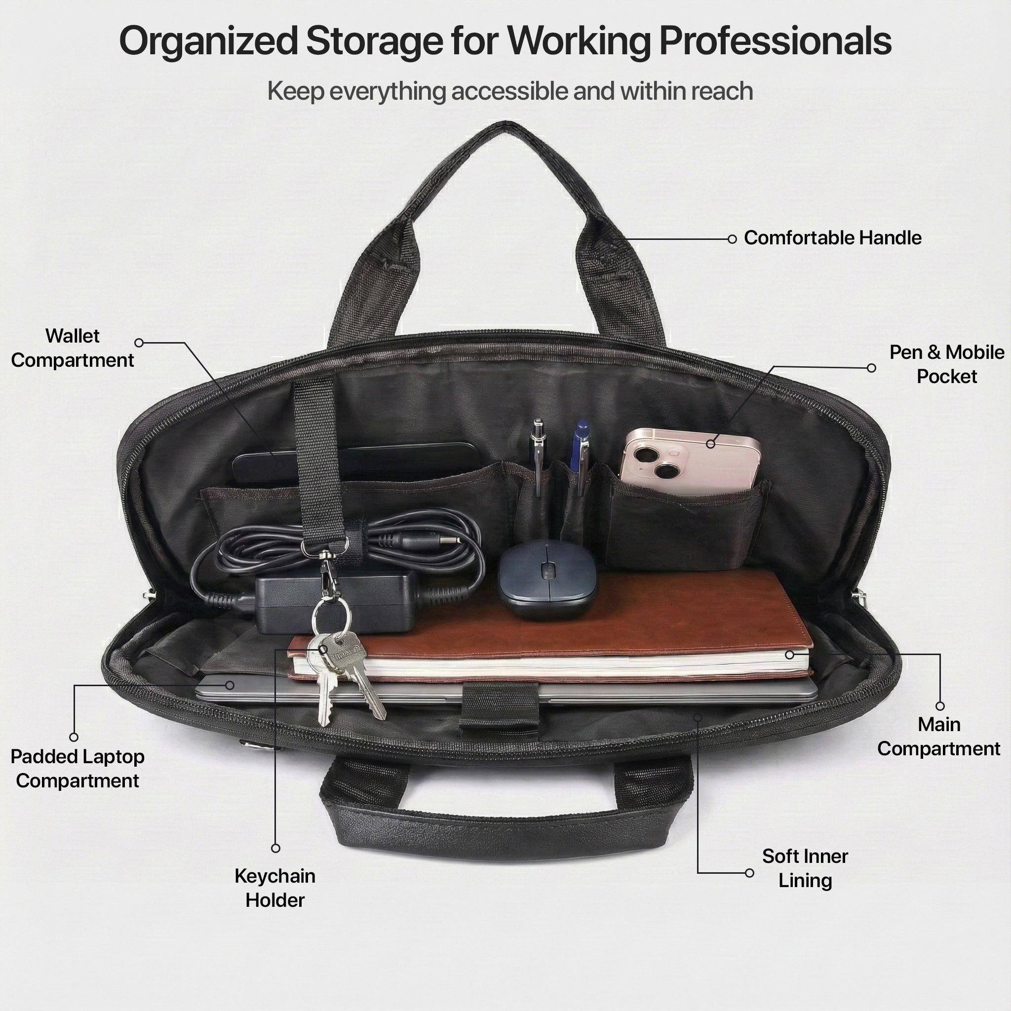Prime Vegan Leather Laptop Messenger Bag – Black