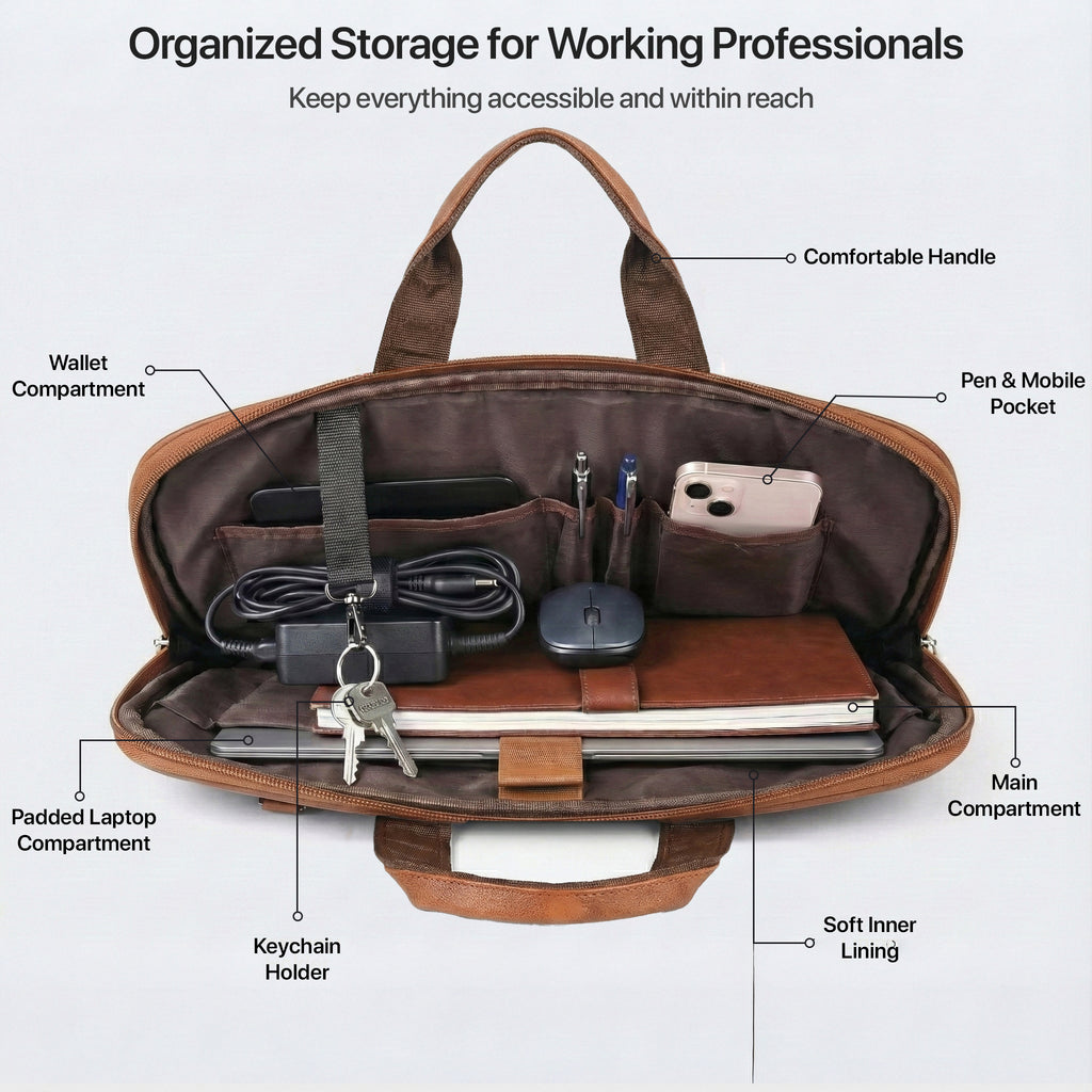 Prime Vegan Leather Laptop Messenger Bag – Light Tan