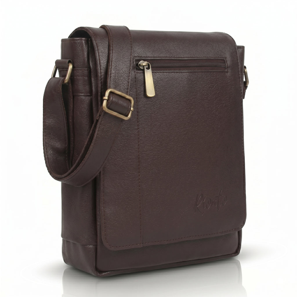 Flex Sling Crossbody Bag – Compact Vegan Leather Side Bag for Men & Women - Brown