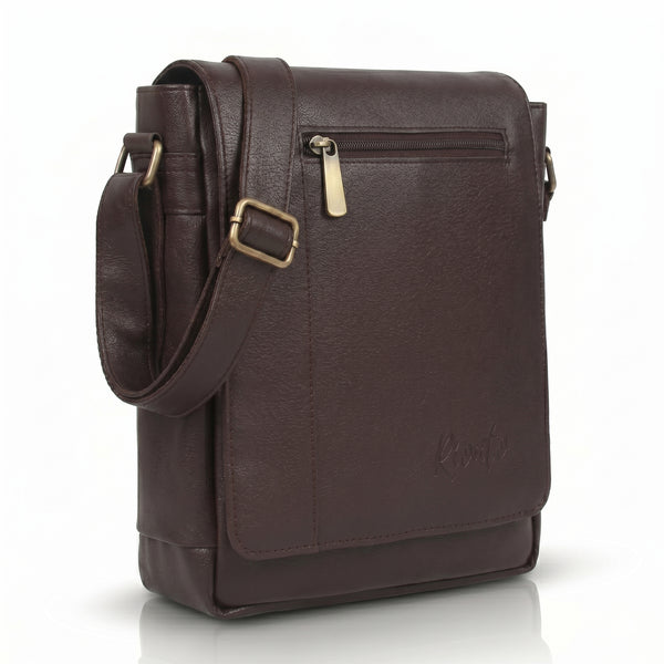 Flex Sling Crossbody Bag – Compact Vegan Leather Side Bag for Men & Women - Brown