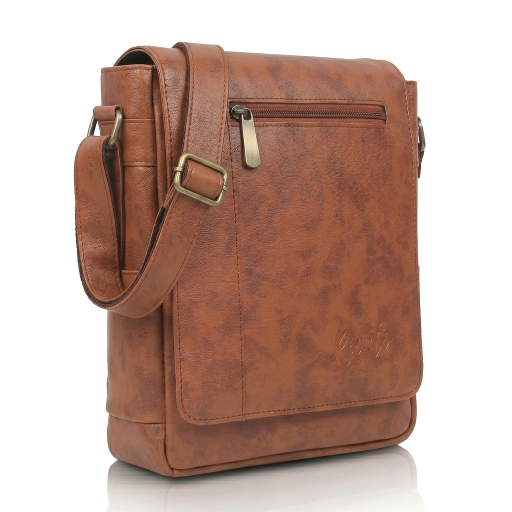Flex Sling Crossbody Bag – Compact Vegan Leather Side Bag for Men & Women - Light Tan