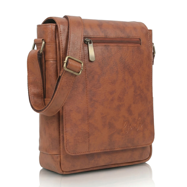 Flex Sling Crossbody Bag – Compact Vegan Leather Side Bag for Men & Women - Light Tan