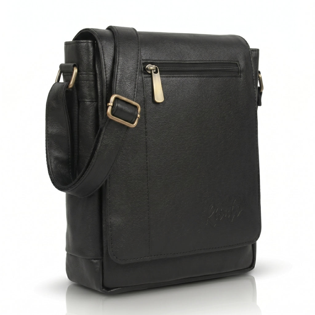 Flex Sling Crossbody Bag – Compact Vegan Leather Side Bag for Men & Women - Black