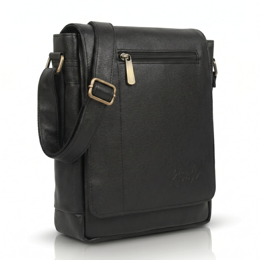 Flex Sling Crossbody Bag – Compact Vegan Leather Side Bag for Men & Women - Black