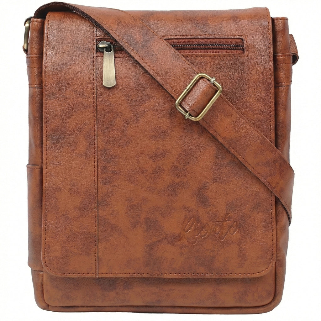 Flex Sling Crossbody Bag – Compact Vegan Leather Side Bag for Men & Women - Light Tan