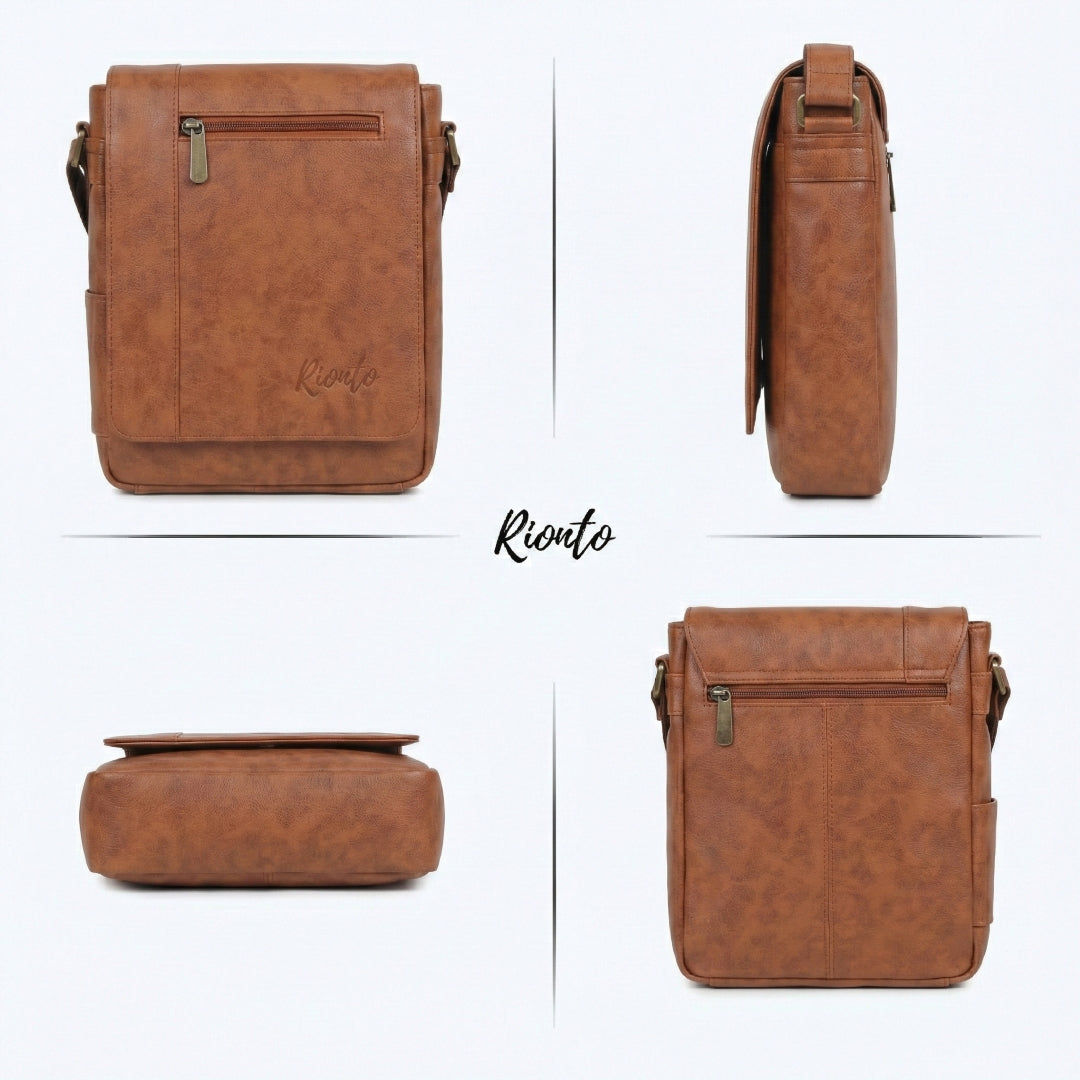 Flex Sling Crossbody Bag – Compact Vegan Leather Side Bag for Men & Women - Light Tan