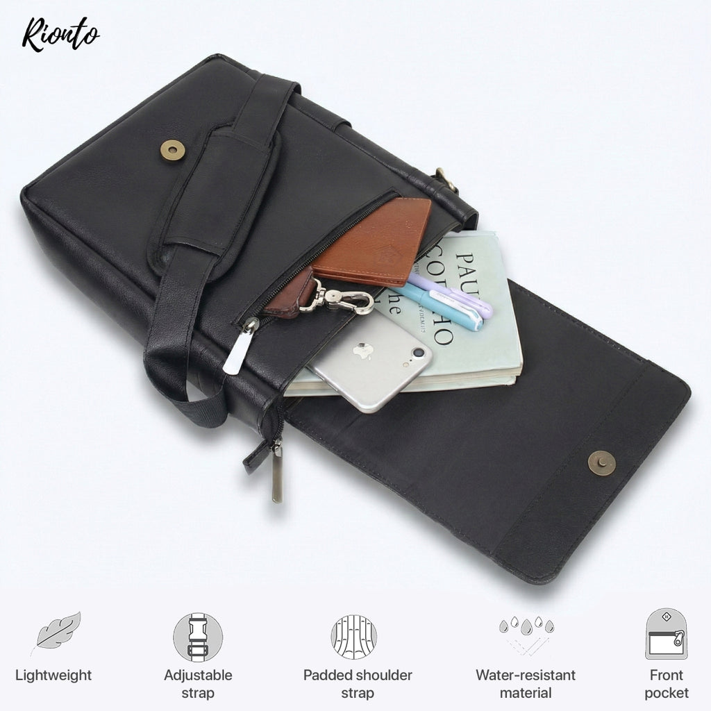 Flex Sling Crossbody Bag – Compact Vegan Leather Side Bag for Men & Women - Black