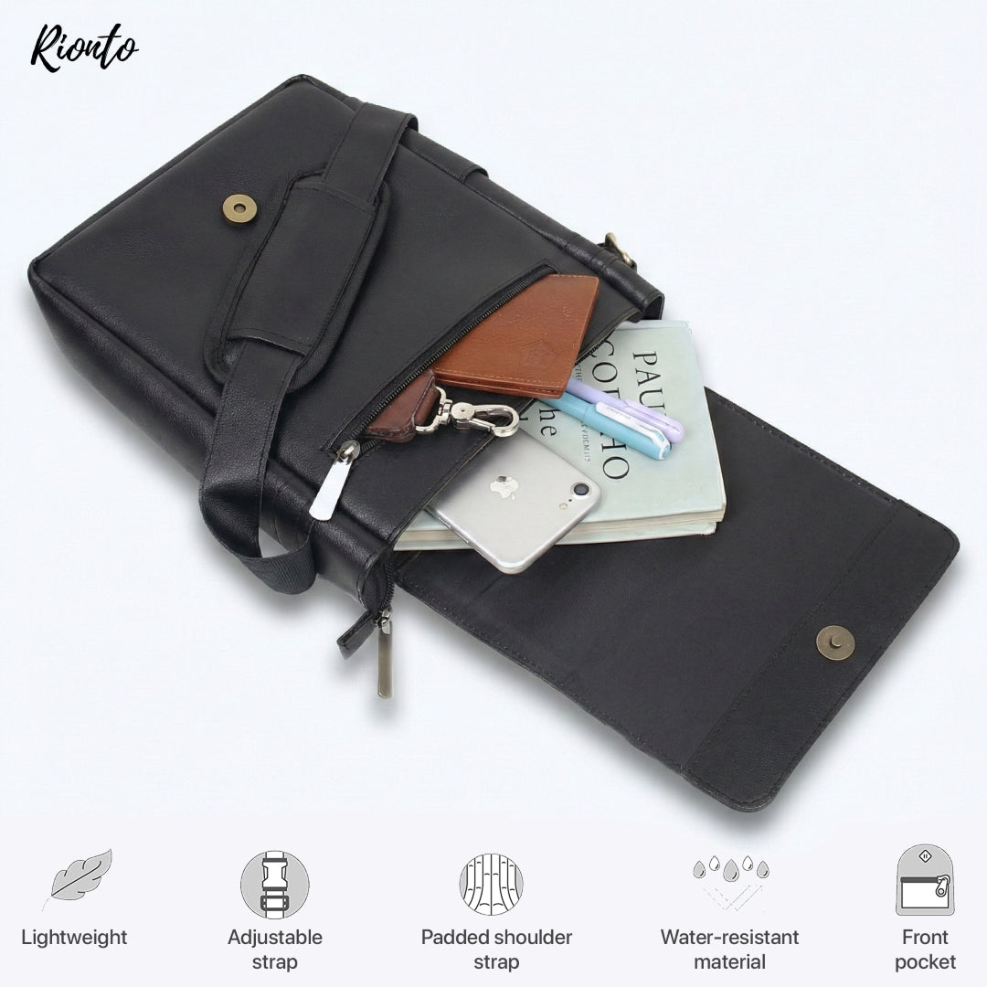 Flex Sling Crossbody Bag – Compact Vegan Leather Side Bag for Men & Women - Black