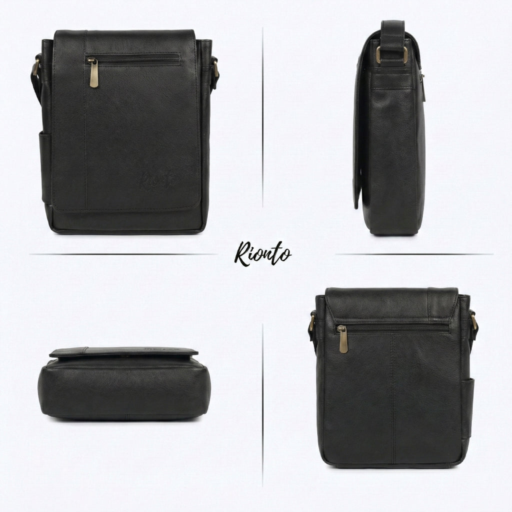 Flex Sling Crossbody Bag – Compact Vegan Leather Side Bag for Men & Women - Black