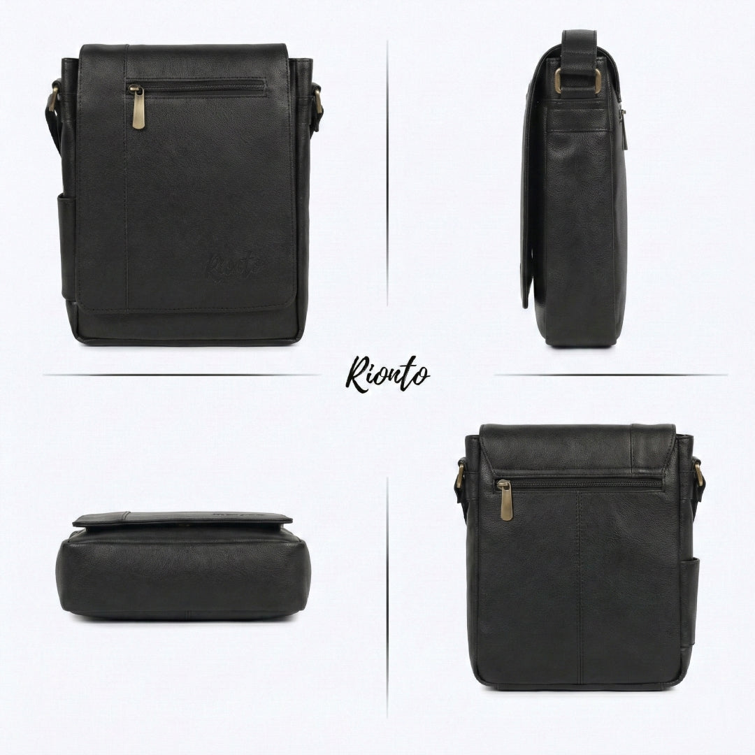Flex Sling Crossbody Bag – Compact Vegan Leather Side Bag for Men & Women - Black