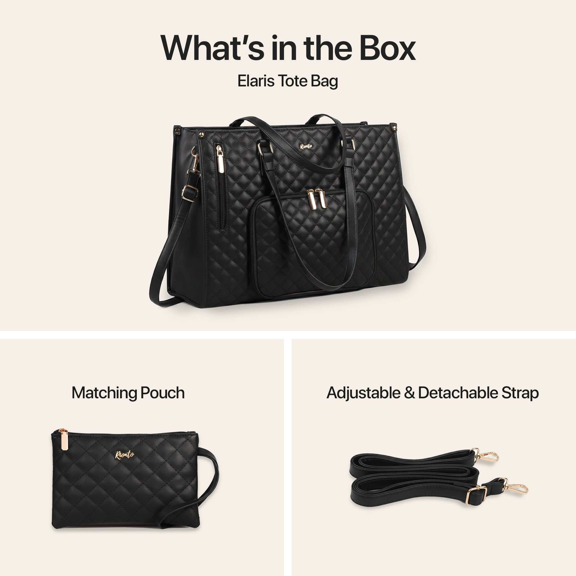 Elaris Tote Bag for Women with Insulated Lunch Compartment - Black